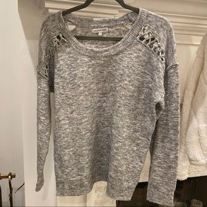 Grey Crew Neck Sweater, Braided Detail, Excellent Condition, Size Medium